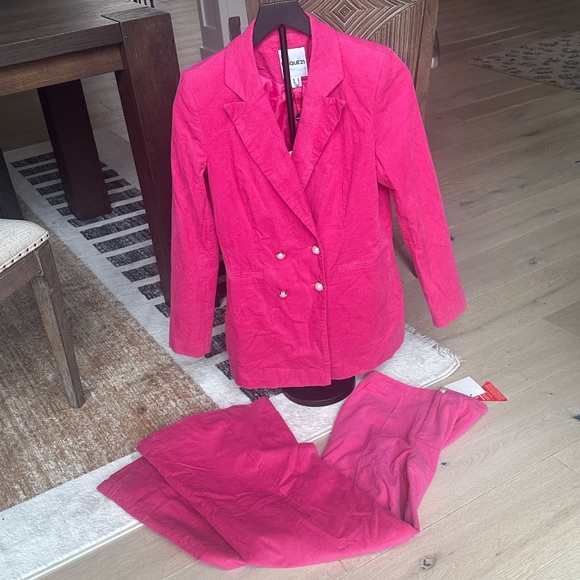 Unique 21 Pants - Bright Pink Double-Breasted Blazer and Pants Set